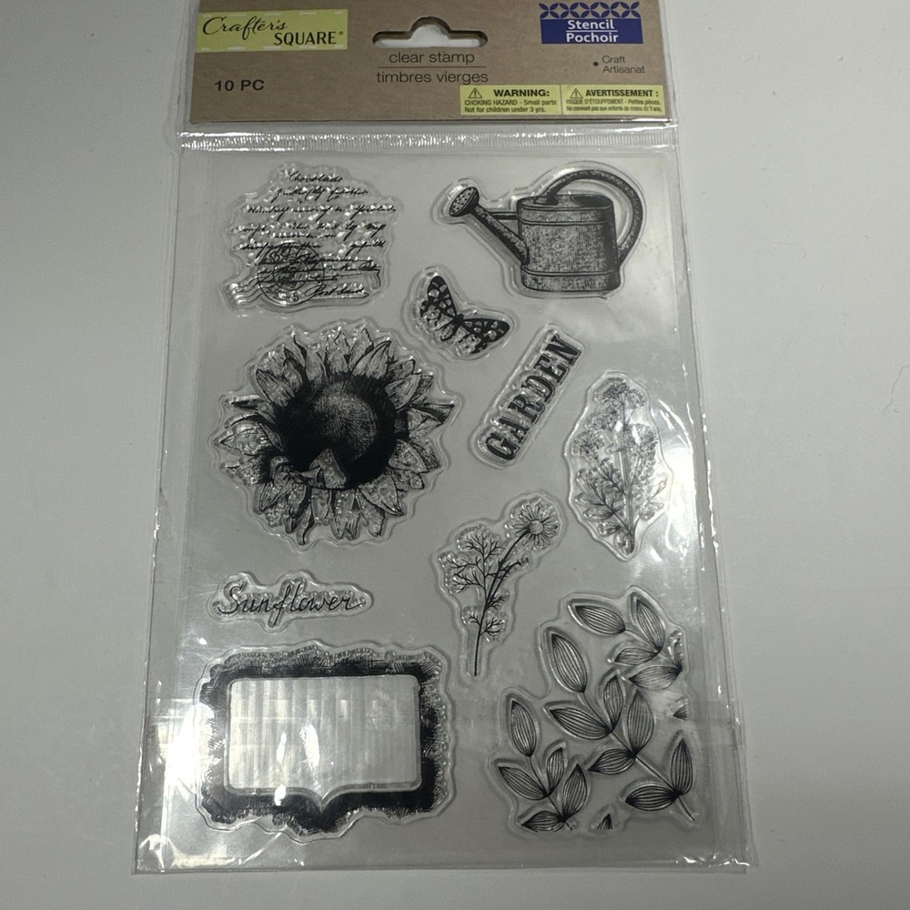 Crafters Square Clear Stamps Garden Sunflower Watering Can 10 Pieces